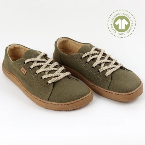 ВЕГАН обувки Tikki - Bliss Olive 36-44 EU. Изработени от GOTS-сертифициран органичен памук, с подплата от бамбук - мекота и отлична абсорбация на влага.
