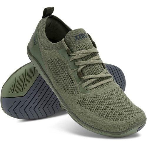 Xero Shoes Nexus Knit Olive е лека и гъвкава боса обувка за ежедневно носене.Обувките са изработени от дишаща веган плетена мрежеста материя.