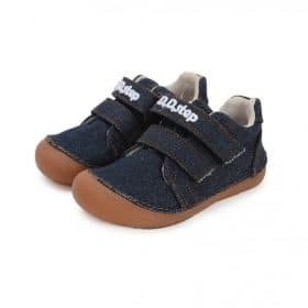 Детски боси обувки DD Step Dark Denim. Направени от текстил, с гумена изключително гъвкава подметка. Леки и издръжливи, равна стелка.