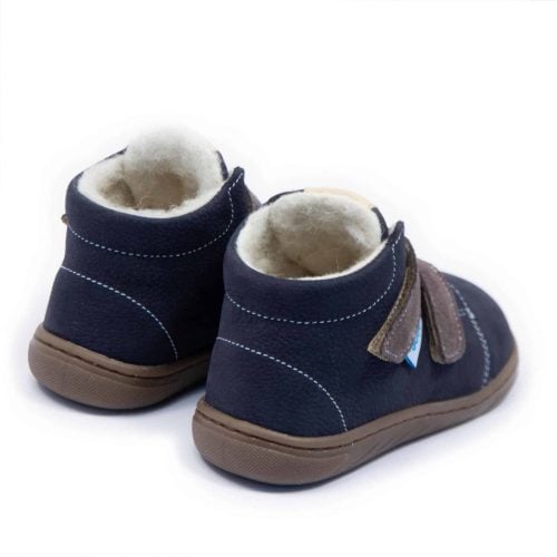 Термо вълнени боси обувки Dodo - Marine.Детски боси ботуши , внимателно ръчно изработени в ЕС от Водоотблъскваща кожа с гъвкава подметка от естествен каучук
