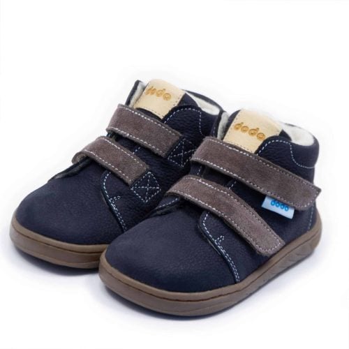 Термо вълнени боси обувки Dodo - Marine.Детски боси ботуши , внимателно ръчно изработени в ЕС от Водоотблъскваща кожа с гъвкава подметка от естествен каучук