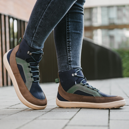 Зимни боси обувки за възрастни в тъмно син цвят и кафяво