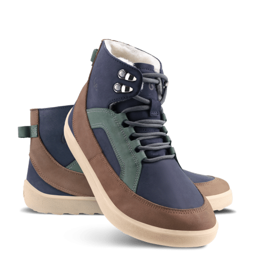 Зимни боси обувки за възрастни в тъмно син цвят и кафяво