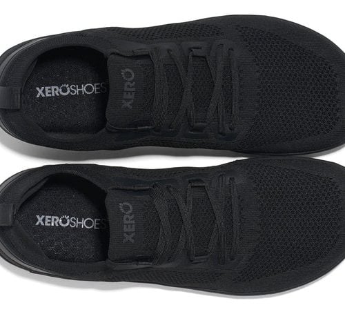 Изключително леки боси маратонки Xero - Nexus Knit в изцяло черно. Подходящи и за тренировки и фитнес.