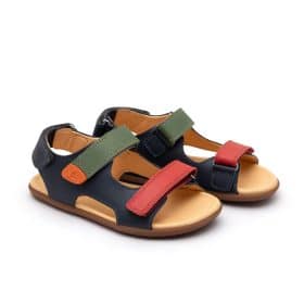 Детски боси сандали Tip Toey Joey - Explorer в тъмно синьо с цветни елементи.