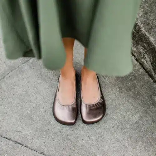 Красиви дамски боси балеринки, подходящи и за официални поводи Shapen - Tulip в бронзов цвят.