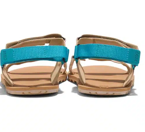 Дамски спортни боси сандали Xero Shoes - D-Trail в кремаво и синьо.