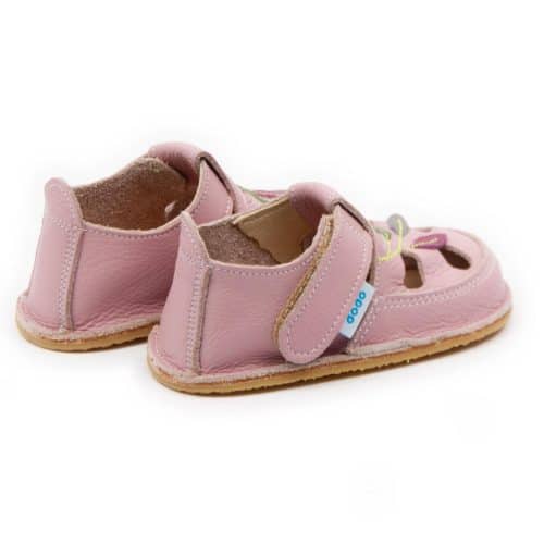 Детски боси сандали от естествена кожа Dodo - Magic Garden в розово.